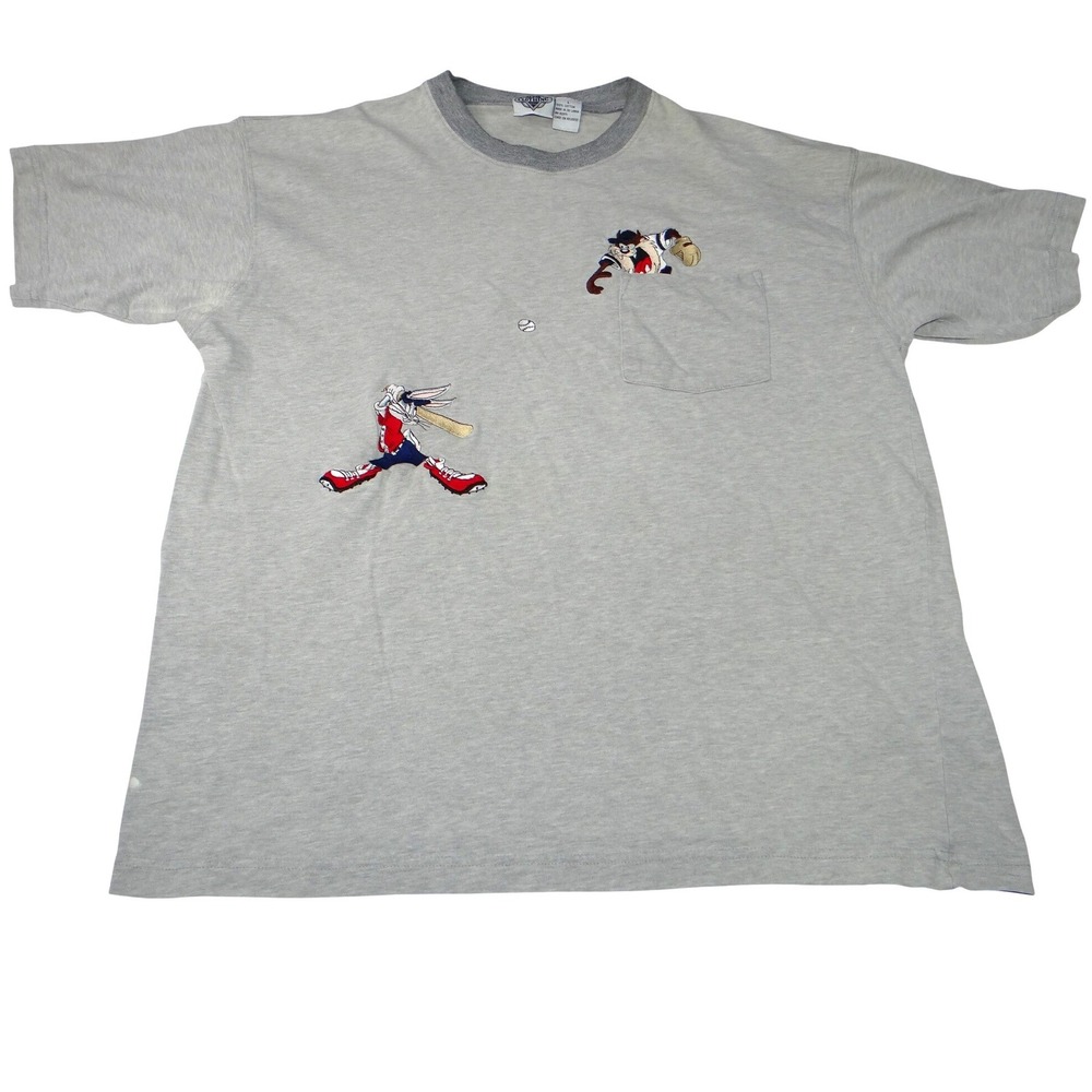 Vintage Embroidered Looney Tunes Bugs Bunny Taz Baseball Unique T Shirt‎ Size L
